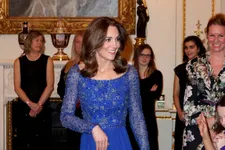 Kate Middleton Hosts Palace Reception In Sapphire Blue Sparkling Gown